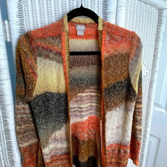Chico's Brown Orange Ombre Knit Waterfall Cardigan Cotton Wool Boho‎ Autumn Sz 1 - Picture 4 of 8